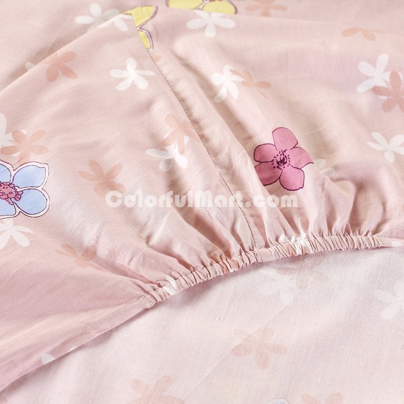 Heavenly Fragrance Pink 100% Cotton 4 Pieces Bedding Set Duvet Cover Pillow Shams Fitted Sheet - Click Image to Close