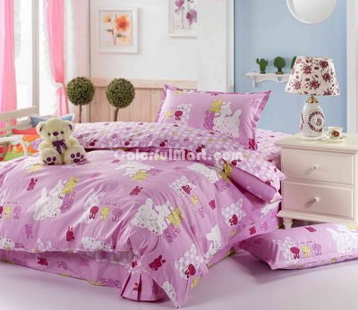 Rabbit Pink 3 Pieces Girls Bedding Sets