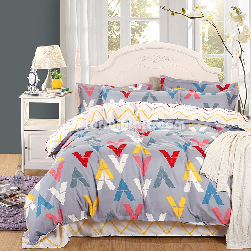 V Grey Bedding Set Duvet Cover Pillow Sham Flat Sheet Teen Kids Boys Girls Bedding - Click Image to Close
