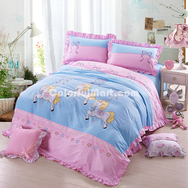 Merry Go Round Blue Bedding Girls Bedding Princess Bedding Teen Bedding - Click Image to Close