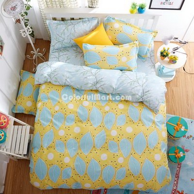 Leaves Yellow Bedding Set Duvet Cover Pillow Sham Flat Sheet Teen Kids Boys Girls Bedding