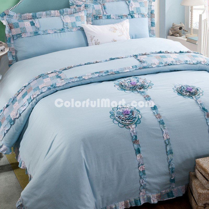 Sunflower Blue Bedding Girls Bedding Teen Bedding Luxury Bedding - Click Image to Close