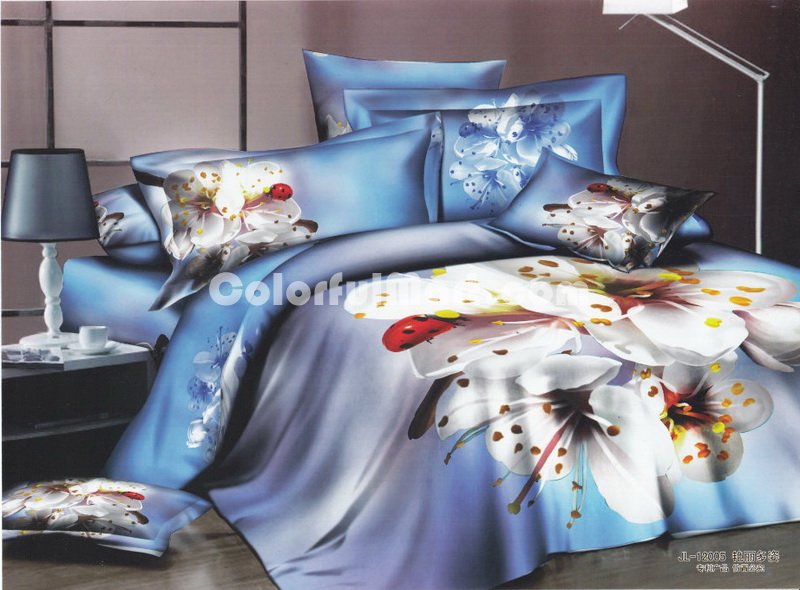 Plum Flower Blue Ladybug Bedding Set - Click Image to Close