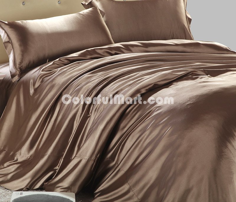 Pure Enjoyment Light Coffee Silk Bedding Silk Duvet Cover Set - Click Image to Close