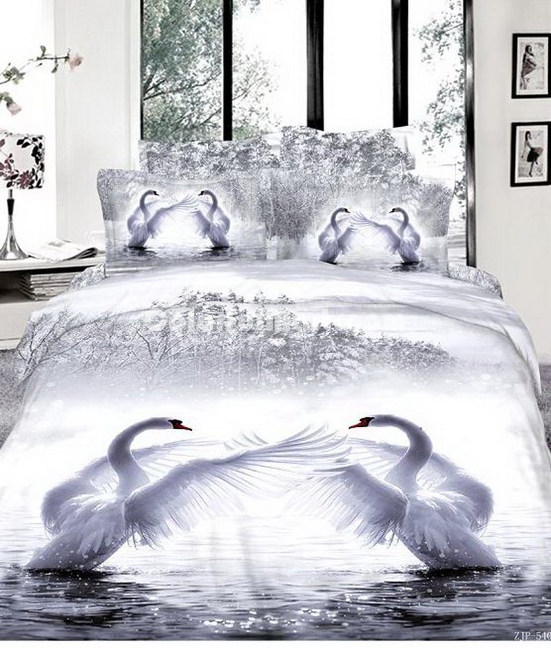 Swan Lake White Bedding Animal Print Bedding 3d Bedding Animal Duvet Cover Set - Click Image to Close
