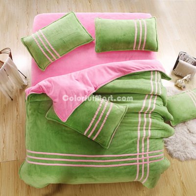 Green Pink Coral Fleece Bedding Teen Bedding