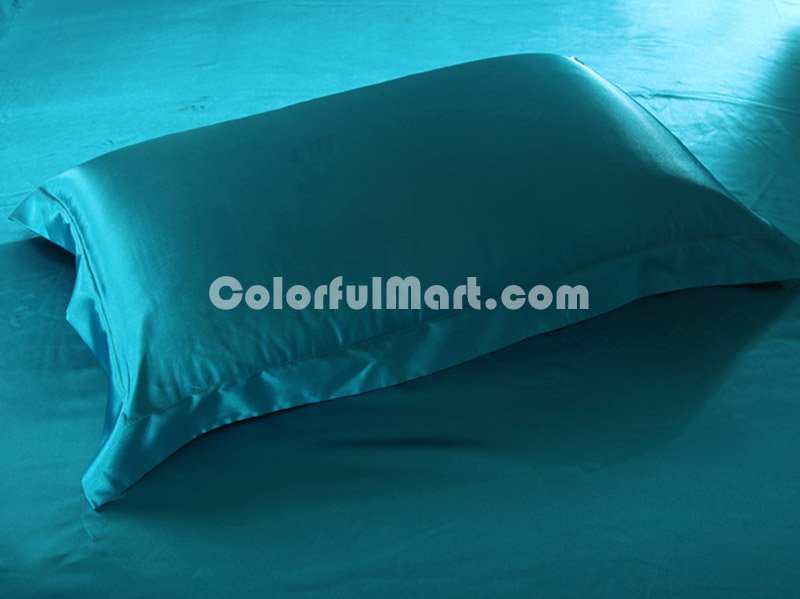 Pure Enjoyment Lake Blue Silk Bedding Silk Duvet Cover Set - Click Image to Close