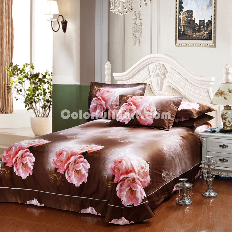 Roses Brown Bedding Sets Duvet Cover Sets Teen Bedding Dorm Bedding 3D Bedding Floral Bedding Gift Ideas - Click Image to Close