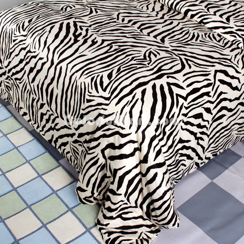 Pima Cotton Black Zebra Print Bedding Set - Click Image to Close
