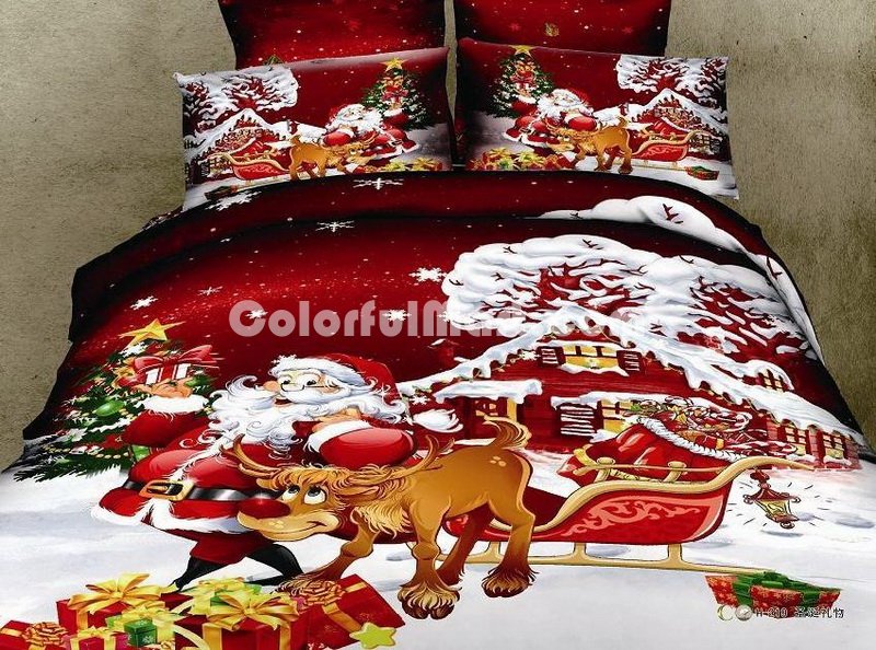 Santa Claus Christmas Gift Red Bedding Christmas Bedding Holiday Bedding - Click Image to Close