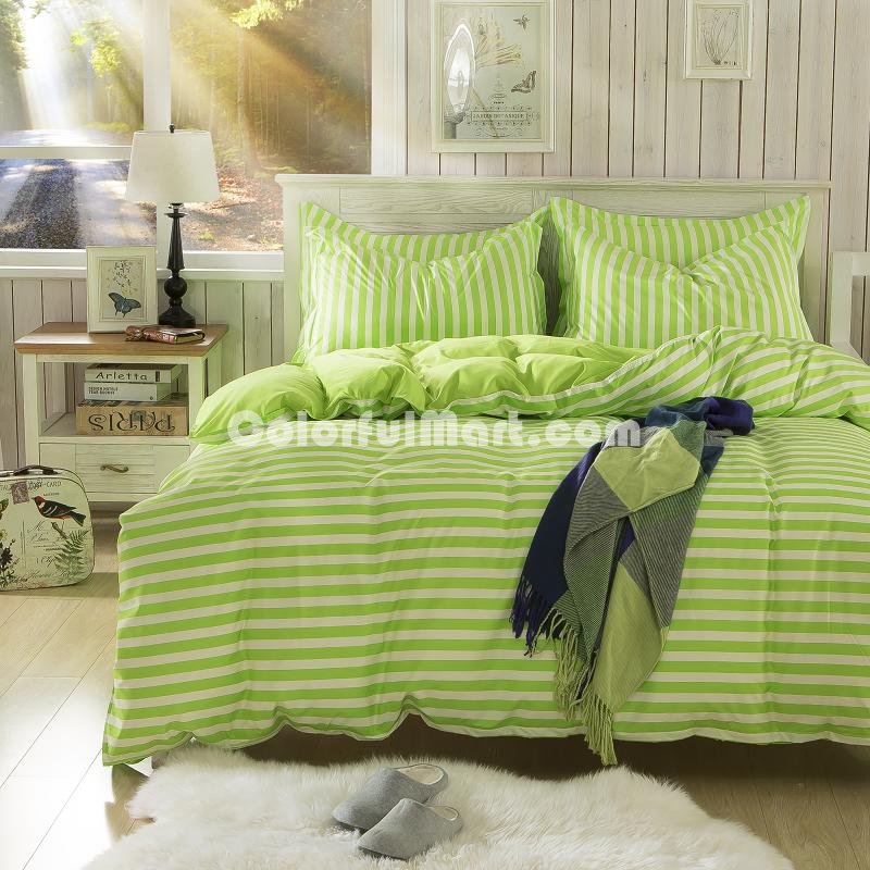 Stripes Green Bedding Set Duvet Cover Pillow Sham Flat Sheet Teen Kids Boys Girls Bedding - Click Image to Close