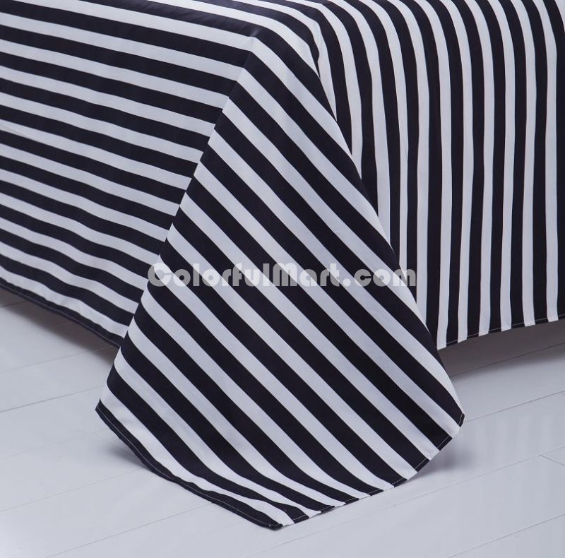 Stripes White Black Bedding Set Duvet Cover Pillow Sham Flat Sheet Teen Kids Boys Girls Bedding - Click Image to Close