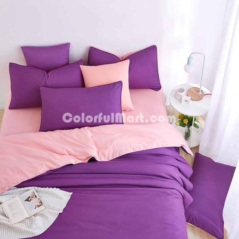 Coral Purple Bedding Set Duvet Cover Pillow Sham Flat Sheet Teen Kids Boys Girls Bedding - Click Image to Close