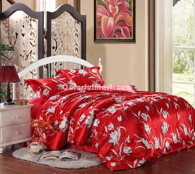 Lilium Casa Blanca Red Silk Duvet Cover Set Silk Bedding