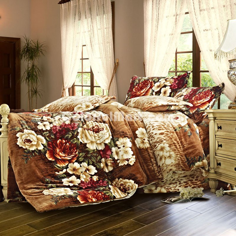 Flowers Language Winter Duvet Cover Set Flannel Bedding - Click Image to Close