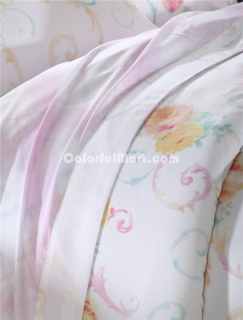 Flower City White Bedding Set Luxury Bedding Girls Bedding Duvet Cover Pillow Sham Flat Sheet Gift Idea - Click Image to Close