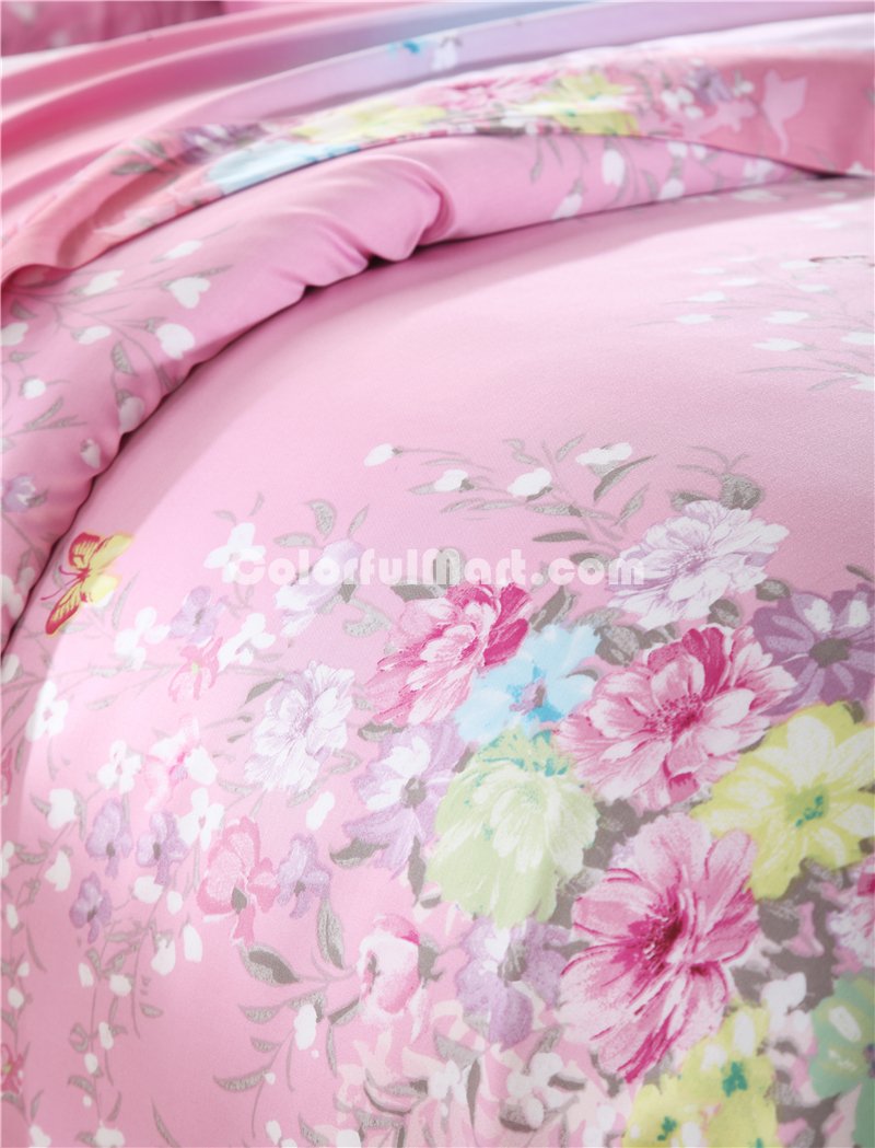 Interesting Flowers Pink Bedding Set Girls Bedding Floral Bedding Duvet Cover Pillow Sham Flat Sheet Gift Idea - Click Image to Close