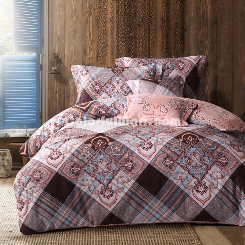 Nicole Tartan Brown Bedding Set Modern Bedding Collection Floral Bedding Stripe And Plaid Bedding Christmas Gift Idea - Click Image to Close