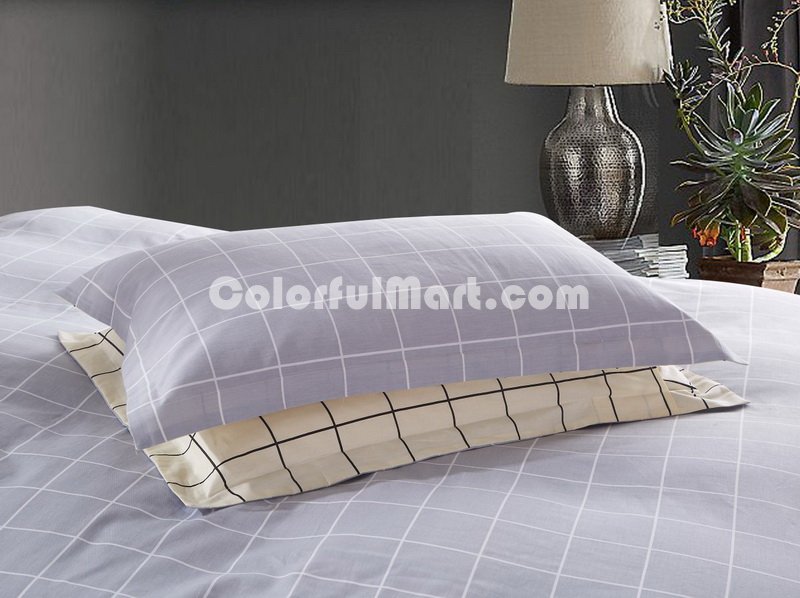 Modern Grids Gray And Beige Teen Bedding Duvet Cover Set - Click Image to Close