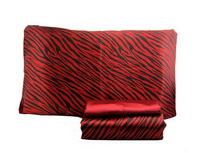 Silk Black Brown Red Zebra Print Bedding Set