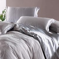 Trendy Stripe Silver Gray Duvet Cover Set Silk Bedding Luxury Bedding