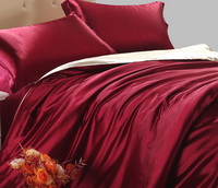 Two Tone Wine And Champagne Silk Bedding Silk Duvet Cover Set