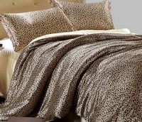 Cheetah Print Leopard Print Beige Silk Duvet Cover Set Silk Bedding