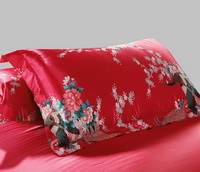 The Peacock In The Flowers Red Silk Duvet Cover Set Silk Bedding