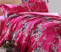 The Peacock In The Flowers Rose Silk Duvet Cover Set Silk Bedding