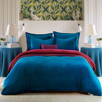 Peacock Blue And Wine Red Flannel Bedding Winter Bedding