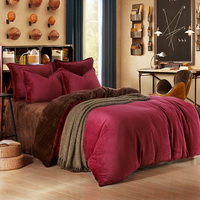 Wine Red And Coffee Flannel Bedding Winter Bedding
