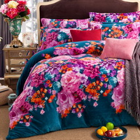 Grace Dark Blue Flowers Bedding Flannel Bedding Girls Bedding