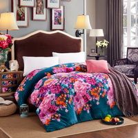 Grace Dark Blue Flowers Bedding Flannel Bedding Girls Bedding