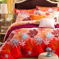 Maple Leaf Orange Flowers Bedding Flannel Bedding Girls Bedding