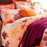 Maple Leaf Orange Flowers Bedding Flannel Bedding Girls Bedding