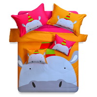 Hippo Orange Bedding Set Kids Bedding Duvet Cover Set Gift Idea