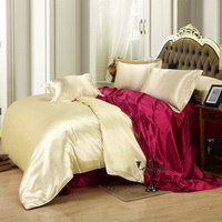 Camel And Wine Silk Bedding Set Duvet Cover Silk Pillowcase Silk Sheet Luxury Bedding