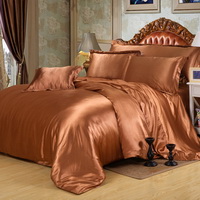 Coffee Silk Bedding Set Duvet Cover Silk Pillowcase Silk Sheet Luxury Bedding