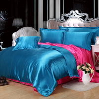 Lake Blue And Rose Silk Bedding Set Duvet Cover Silk Pillowcase Silk Sheet Luxury Bedding