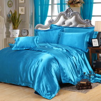 Lake Blue Silk Bedding Set Duvet Cover Silk Pillowcase Silk Sheet Luxury Bedding