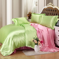 Light Green And Pink Silk Bedding Set Duvet Cover Silk Pillowcase Silk Sheet Luxury Bedding