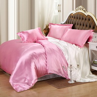 Pink And White Silk Bedding Set Duvet Cover Silk Pillowcase Silk Sheet Luxury Bedding