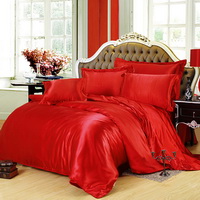 Red Silk Bedding Set Duvet Cover Silk Pillowcase Silk Sheet Luxury Bedding