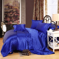 Royal Blue Silk Bedding Set Duvet Cover Silk Pillowcase Silk Sheet Luxury Bedding