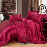 Wine Silk Bedding Set Duvet Cover Silk Pillowcase Silk Sheet Luxury Bedding