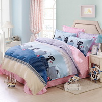 Happy Cat Blue Bedding Set Kids Bedding Teen Bedding Duvet Cover Set Gift Idea