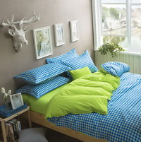 Gingham Blue Bedding Set Duvet Cover Pillow Sham Flat Sheet Teen Kids Boys Girls Bedding