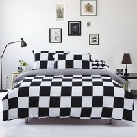 Gingham White Black Bedding Set Duvet Cover Pillow Sham Flat Sheet Teen Kids Boys Girls Bedding