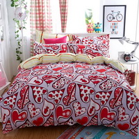 Hearts Red Bedding Set Duvet Cover Pillow Sham Flat Sheet Teen Kids Boys Girls Bedding