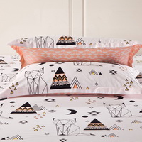 Abstract Cat White 100% Cotton 4 Pieces Bedding Set Duvet Cover Pillow Shams Fitted Sheet